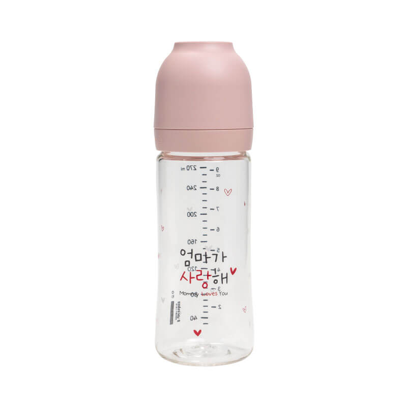 ขวดนม PA - HAENIM รุ่น NOTHING™ ขนาด 9 ออนซ์ ลาย MOM สีชมพู (ไม่รวมจุกนม)